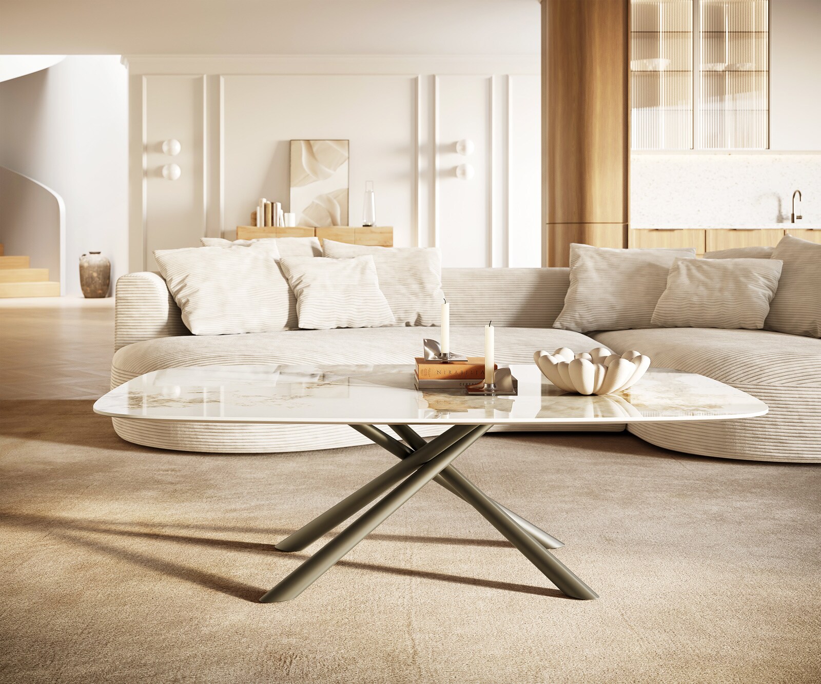 Масичка за кафе Edge Boot 140x80 cm керамика Minas Melange Sarity метален ефект покритие титан 2