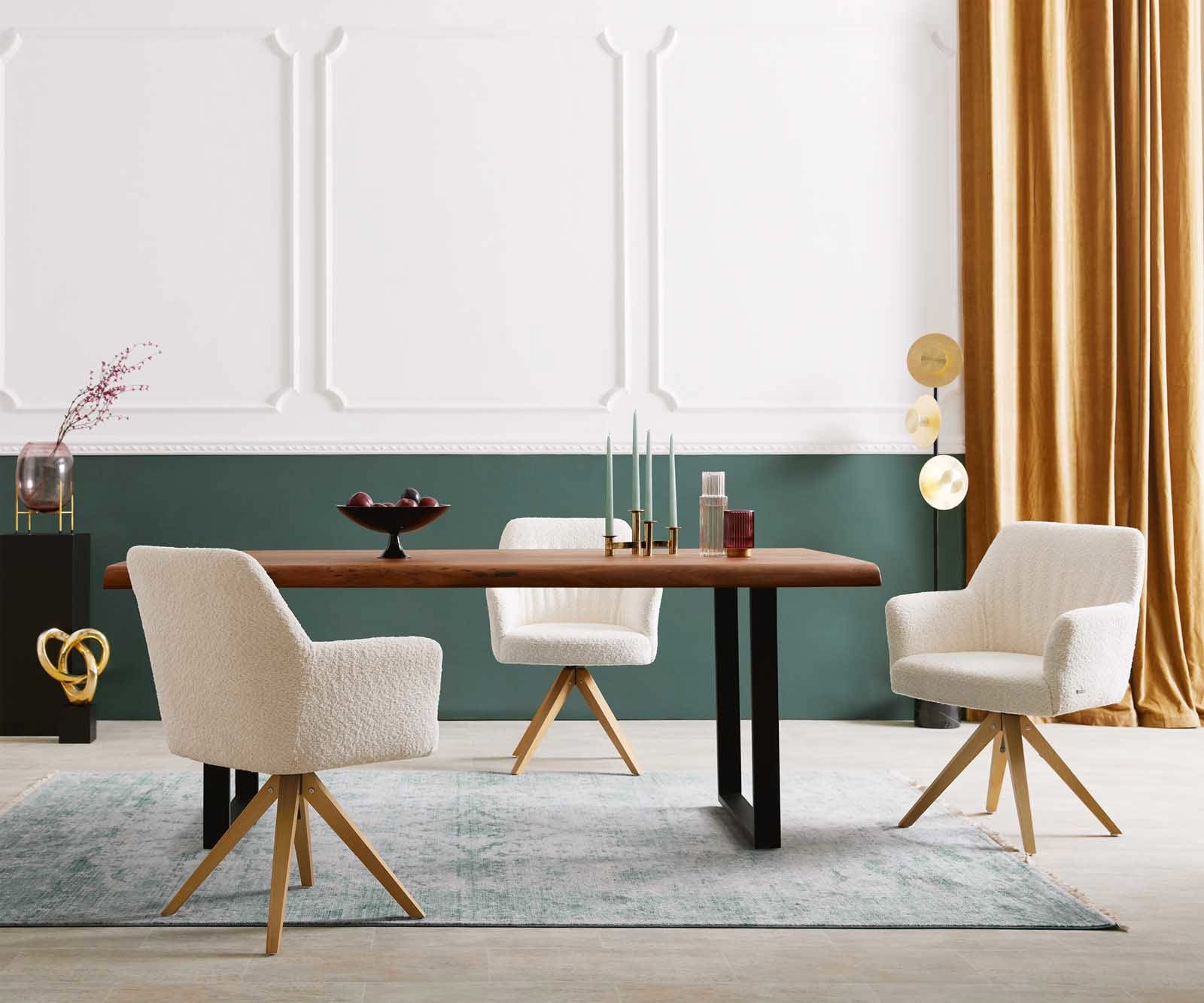 Врътящ се стол с подлакътници Букле Бял Дървена рамка  Натурал 180° въртящ се Покет пружина Xana-Flex 5 Врътящ се стол с подлакътници Букле Бял Дървена рамка  Натурал 180° въртящ се Покет пружина Xana-Flex 5