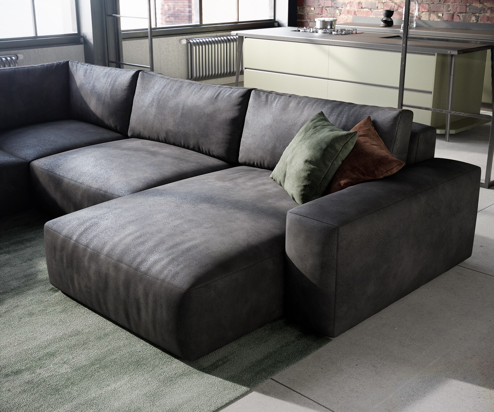 Холна гарнитура L 330x230 cm Имитация на кожа Винтидж Антрацит Лежанка вариации Lanzo 5