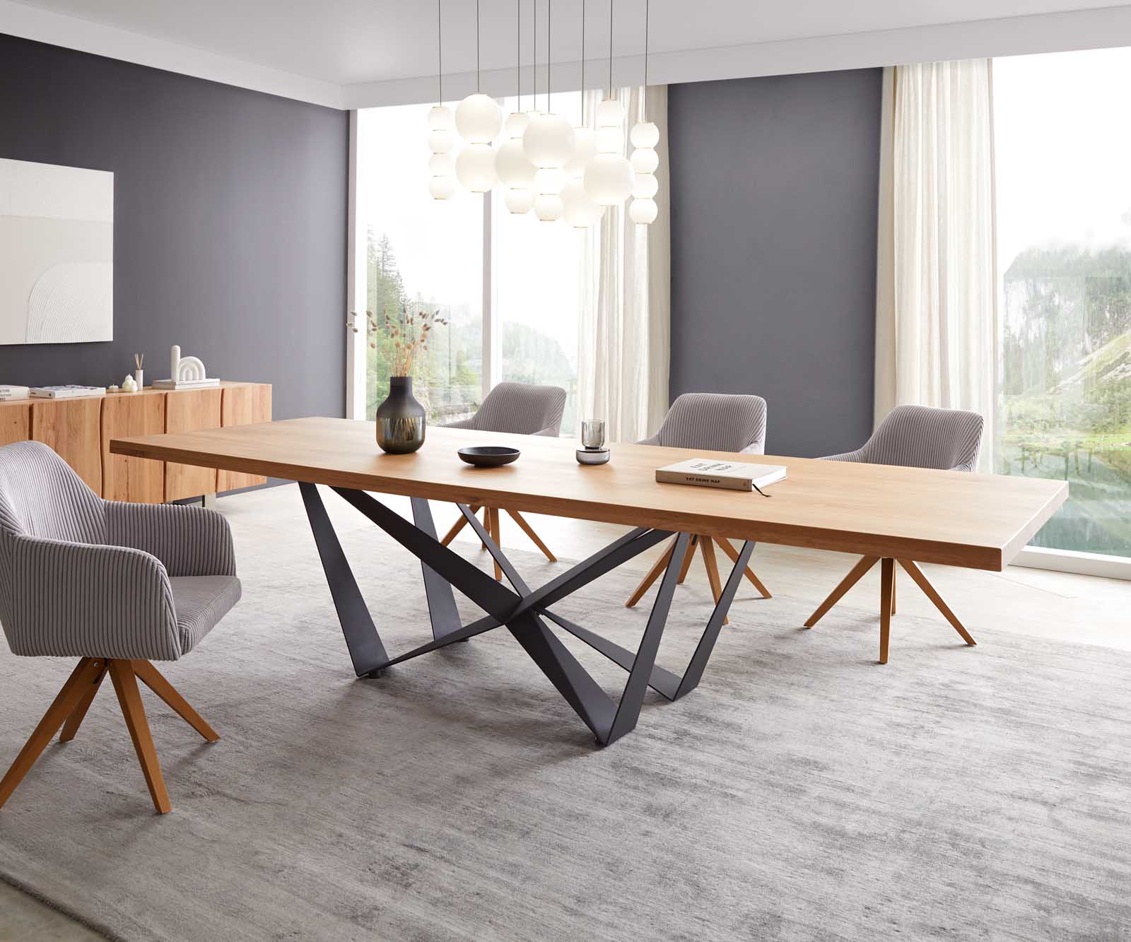 Маса 300x100 Дъб Натурал Spider плоска стомана Черен Edge 1