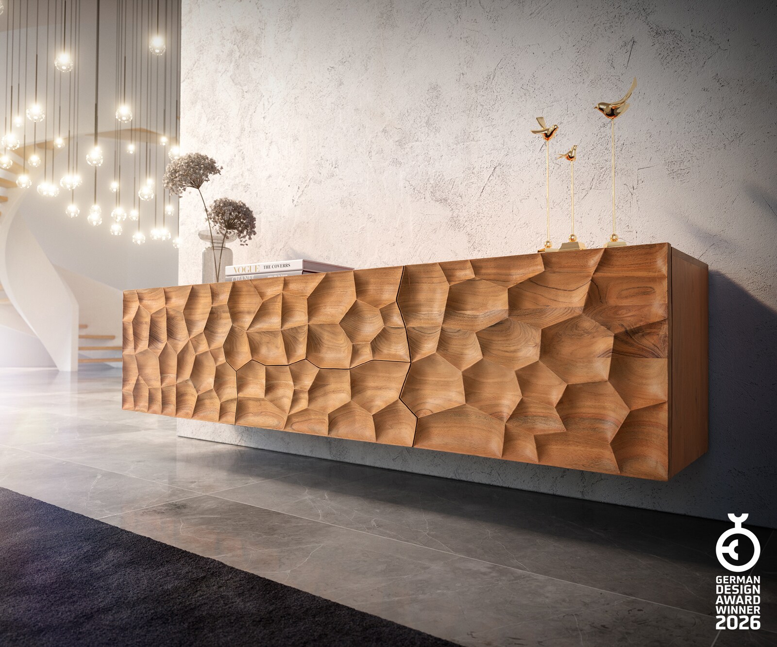 ТВ шкаф 175 cm Акация Натурал 2 Врати 2 Чекмеджета висящ 3D-Front Solu