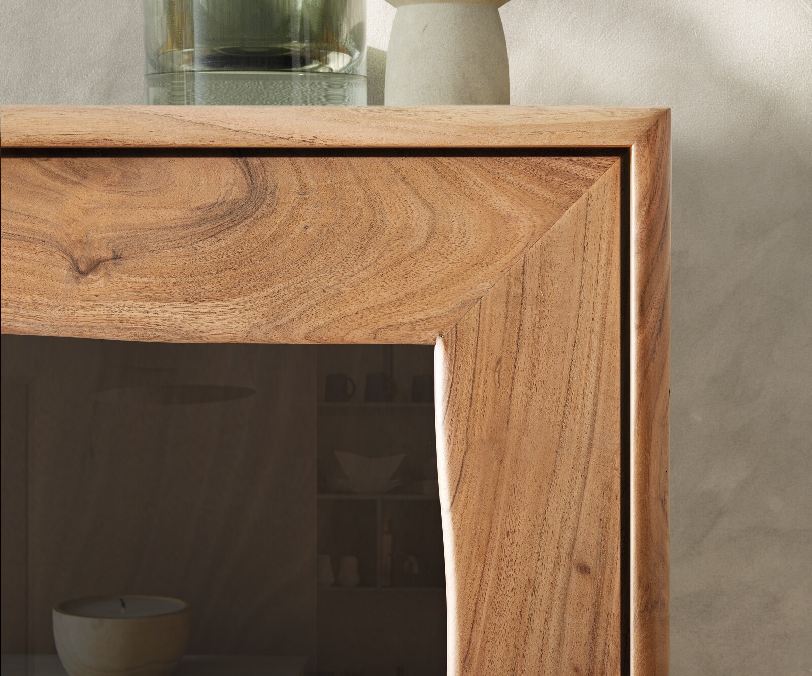 Витрина Live-Edge 120x190 cm естествена акация 2 врати 4 чекмеджета масив 7