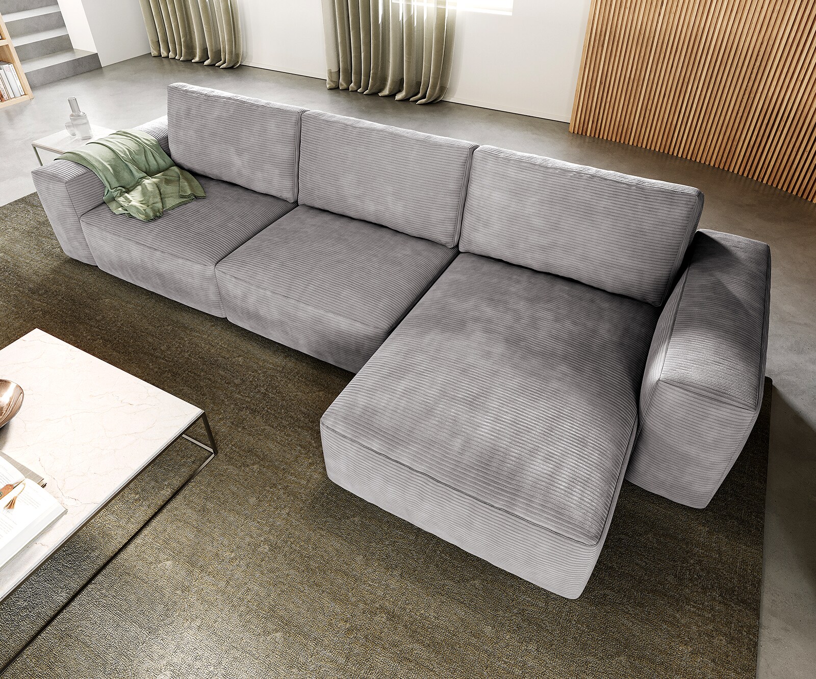 Ъглов диван L 360x160 cm Корд СребристСив Варианти лежанка Lanzo 3