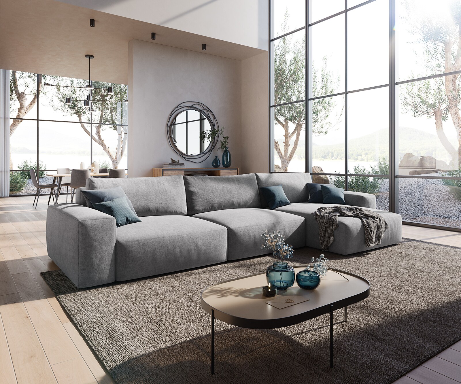 Ъглов диван Lanzo XL 380x180 см Микрофибър Сив, Лява/Дясна Лежанка