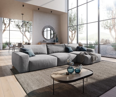 Ъглов диван Lanzo XL 380x180 см Микрофибър Сив, Лява/Дясна Лежанка