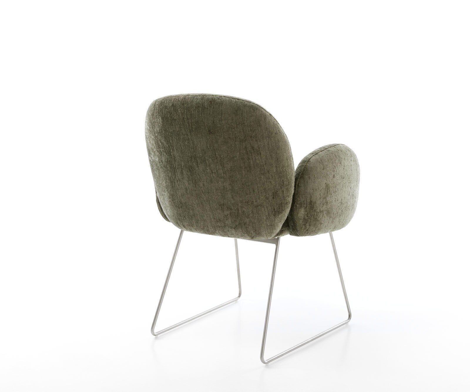 Трапезен стол с подлакътници Шенил Маслина Извити крака Неръждаема стомана Покет пружина Nube-Flex 5