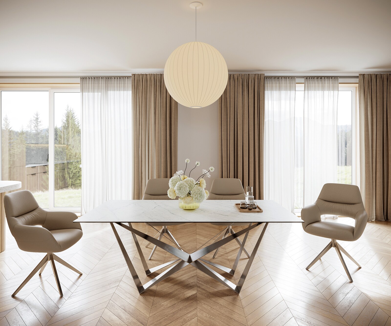 Маса 200x100cm Keramik Laminam®Statuarietto Бял Spider плоска стомана Неръждаема стомана Edge 1