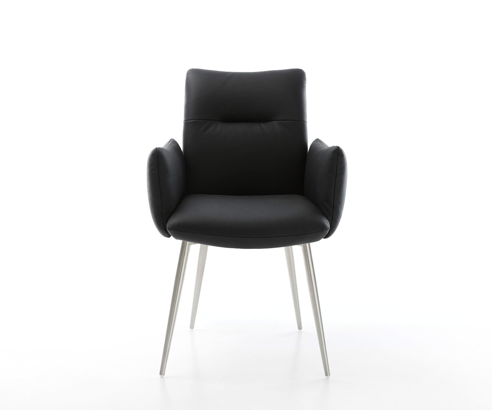 Стол Естествена кожа Черна 4-крака Прави Неръждаема стомана Покет пружина Jova-Flex 2