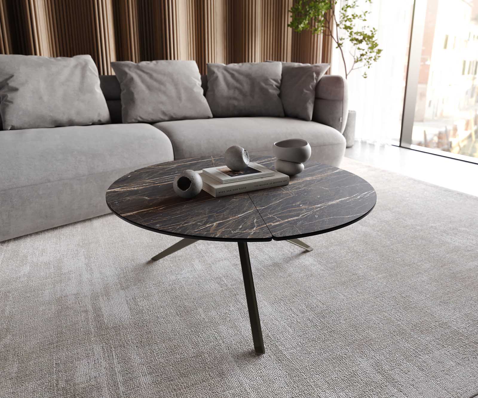 Холна маса 90x90 cm Керамика Laminam®Noir Desir Кафяв Кръстосана основа Метал Ефектен финиш Titan Delron
