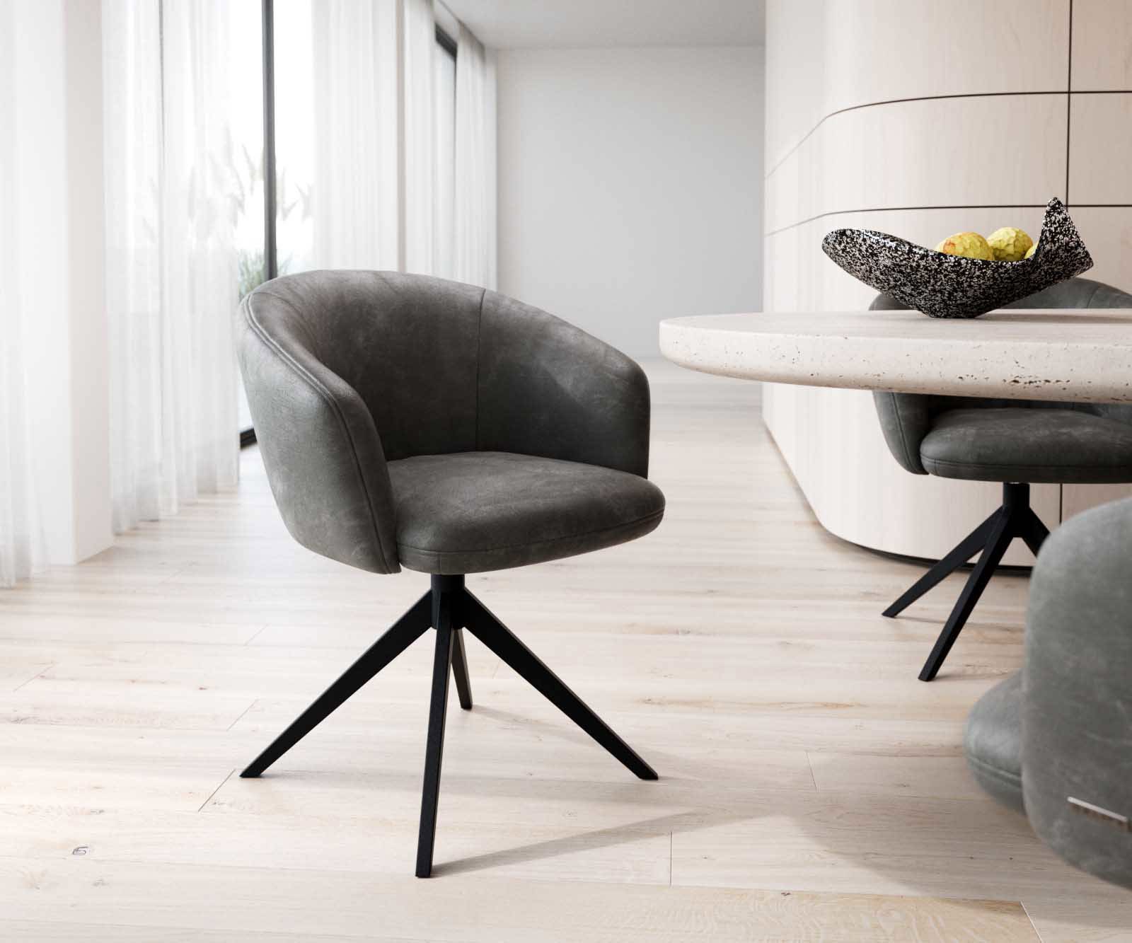 Врътящ се стол с подлакътници Антрацит Винтидж Конус крак плосък Черен 360° въртящ се Покет пружина Caja-Flex Врътящ се стол с подлакътници Антрацит Винтидж Конус крак плосък Черен 360° въртящ се Покет пружина Caja-Flex