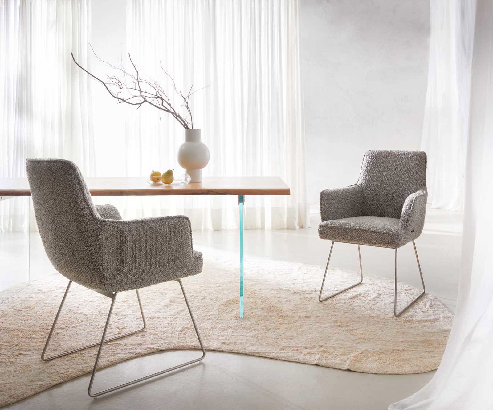 Стол Букле Сребристосив Извити крака Неръждаема стомана Покет пружина Heira-Flex 5 Стол Букле Сребристосив Извити крака Неръждаема стомана Покет пружина Heira-Flex 5