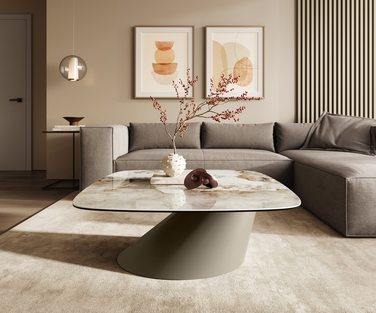Холна маса Edge тип лодка, 90x90 см, керамика Minas Melange, метална основа с покритие титан Conis  2