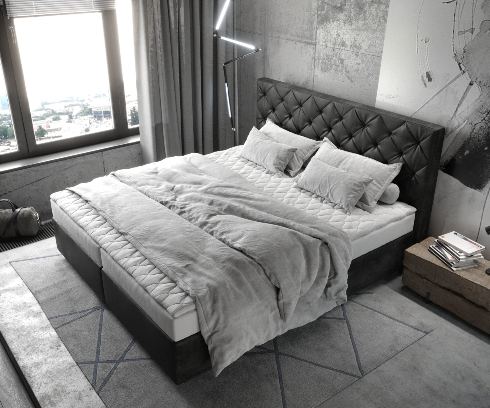 Легло Боксспринг 180x200 cm Микрофибър Антрацит Винтидж с Матрак и Топер Dream-Great 3 Легло Боксспринг 180x200 cm Микрофибър Антрацит Винтидж с Матрак и Топер Dream-Great 3