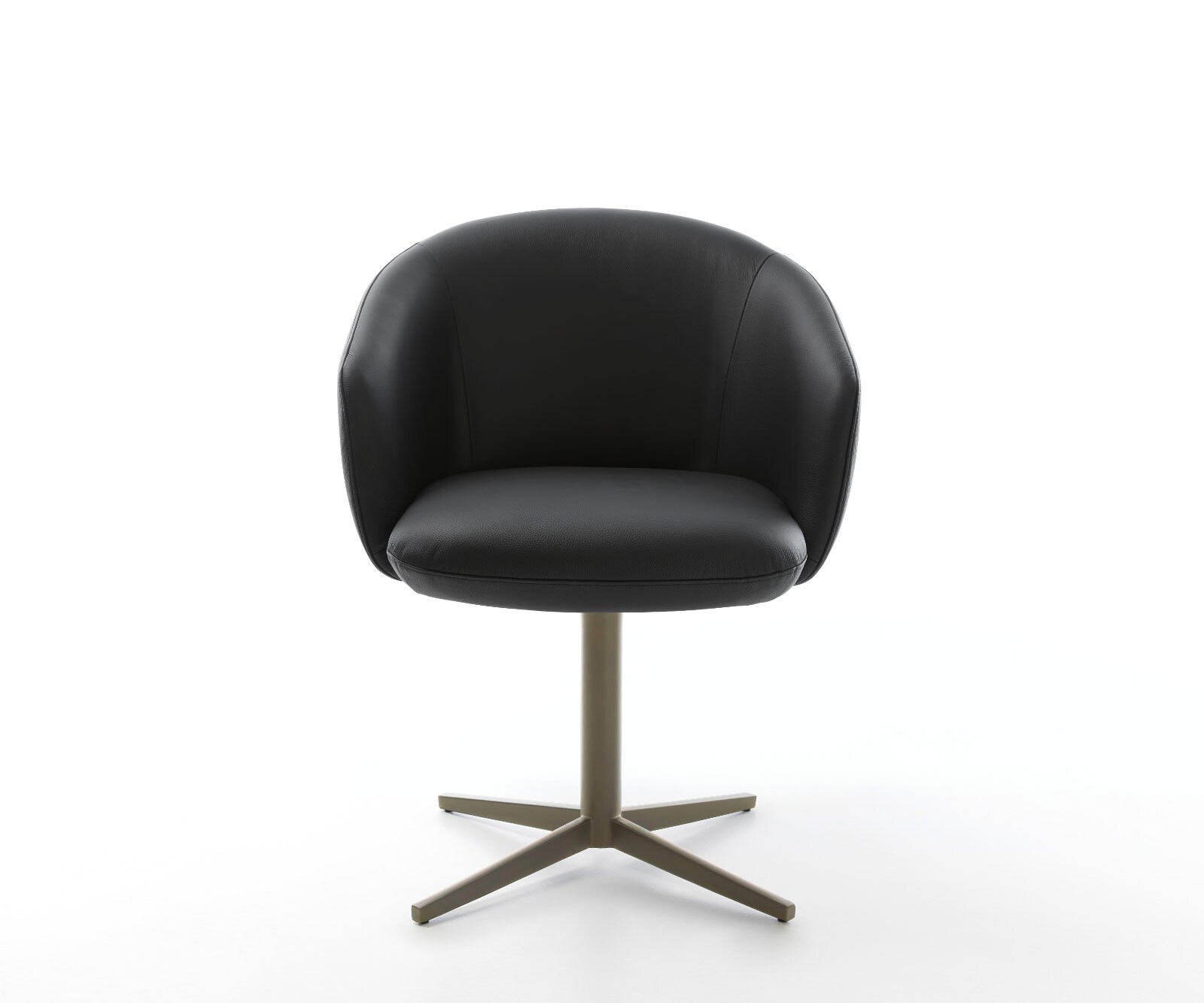 Врътящ се стол с подлакътници Естествена кожа Черен Офис основа  Titan 360° въртящ се Покет пружина Caja-Flex 2