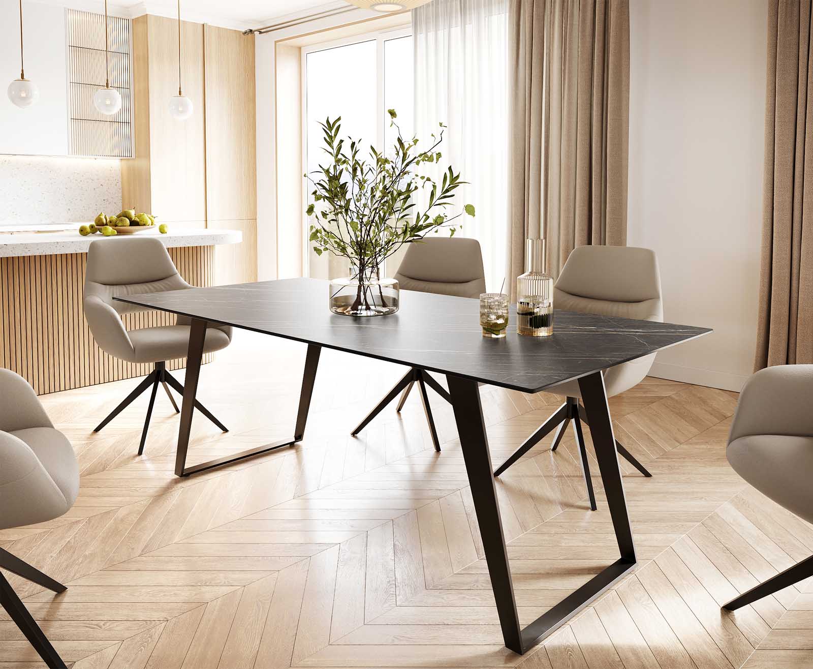 Маса 200x100 Keramik Laminam® Noir Desir Кафяв Метал под ъгъл Черен Edge