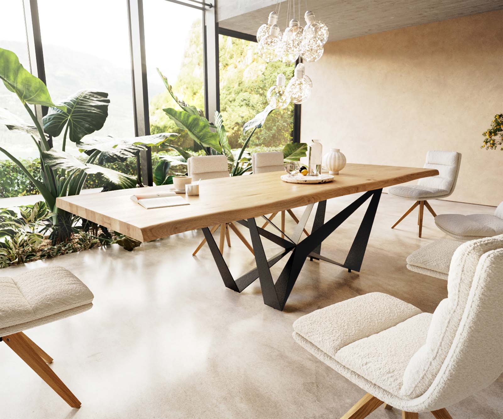 Маса 300x100 Дъб Натурал Spider плоска стомана Черен Edge