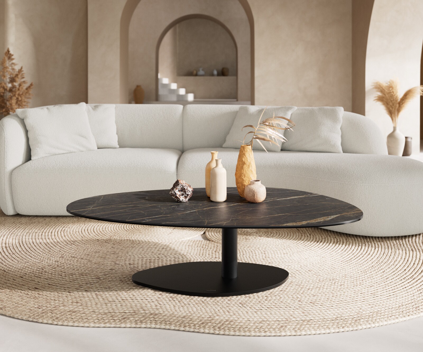 Масичка за кафе Edge Oval 140x75 cm Ceramic Laminam® Noir Desir Brown Vibany Metal Black 2