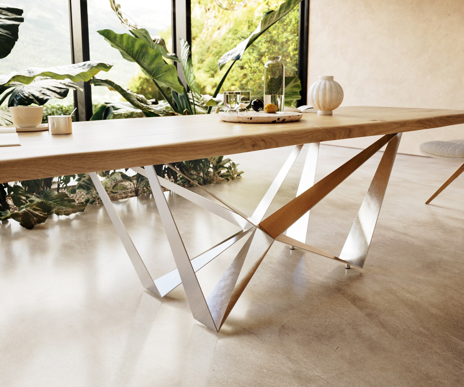 Маса 300x100 Дъб Натурал Spider плоска стомана Неръждаема стомана Edge 4