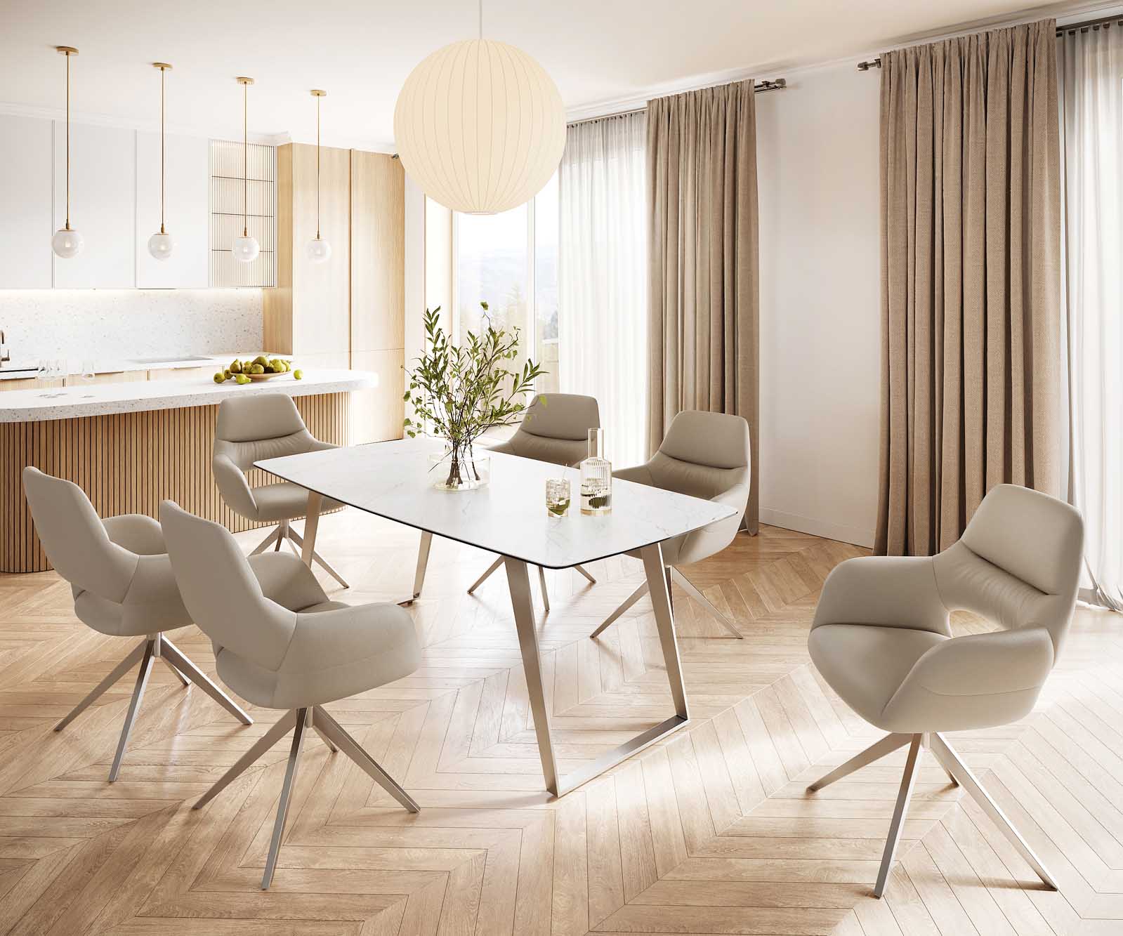 Маса Bootsform 200x100 Keramik Laminam® Statuarietto Бял Неръждаема стомана под ъгъл Edge 5