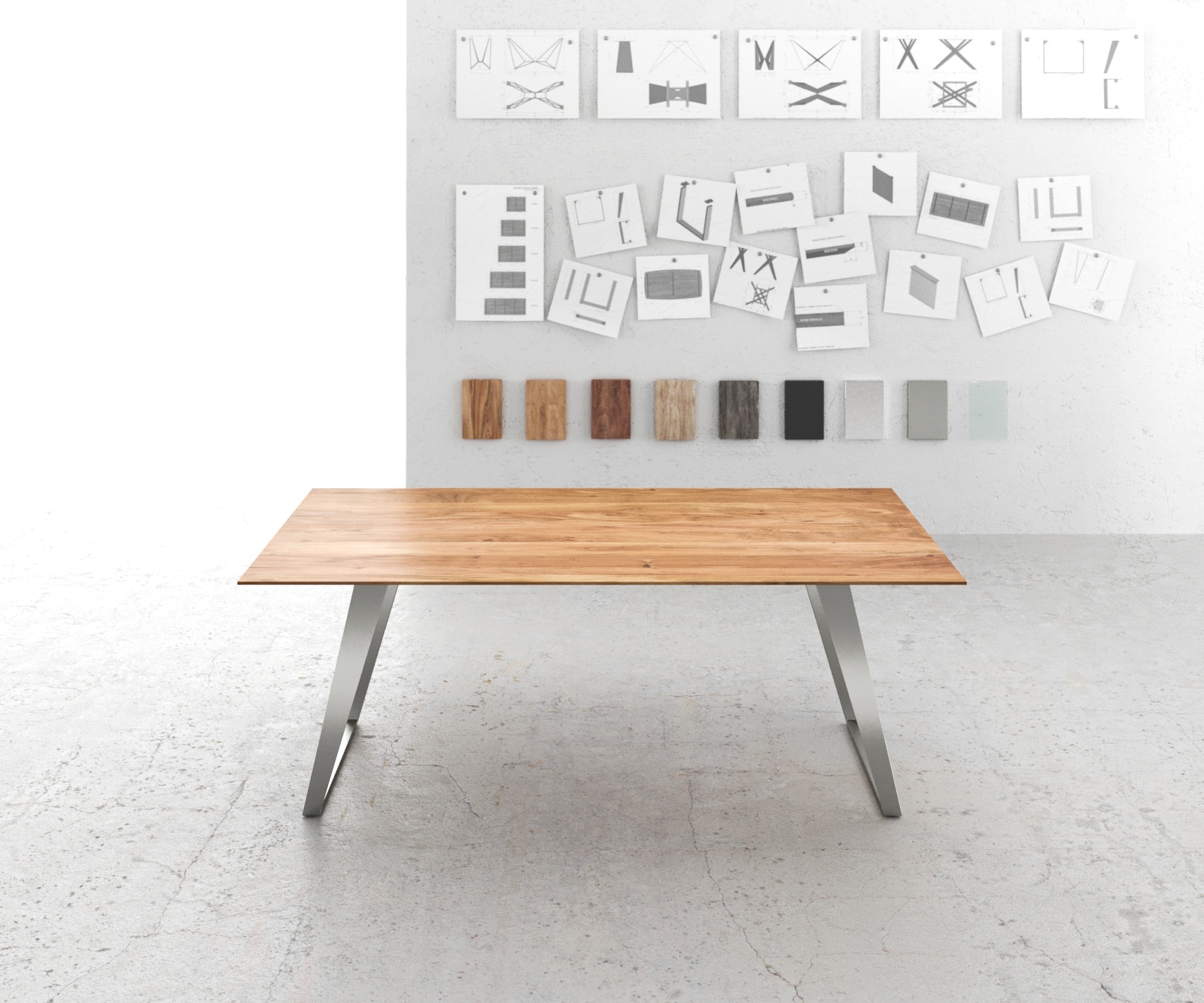 Маса 200x100 Акация Натурал Неръждаема стомана под ъгъл Швейцарски ръб Edge 1 Маса 200x100 Акация Натурал Неръждаема стомана под ъгъл Швейцарски ръб Edge 1