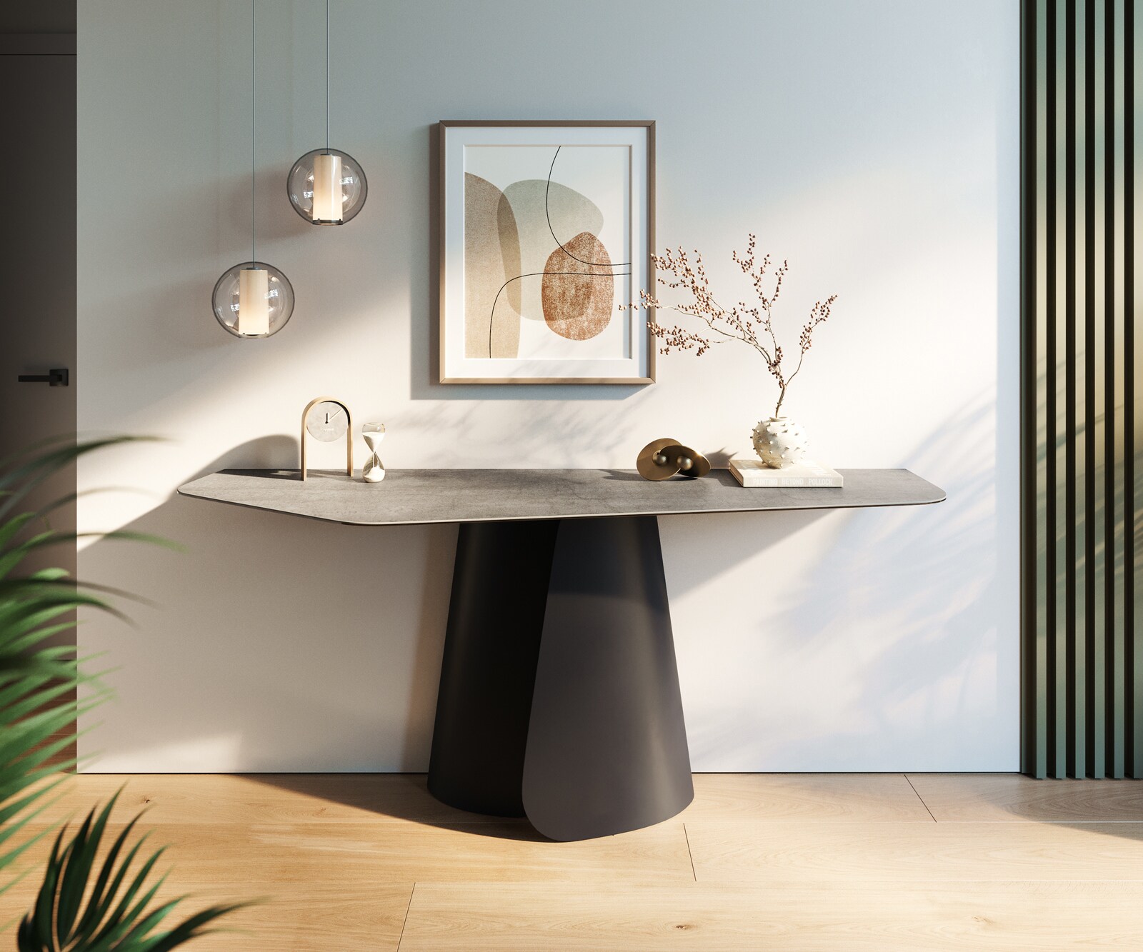 Конзолна маса Edge Polygonal 180x50 см, керамика и бетон в сиво, Livos, метал в черно 4
