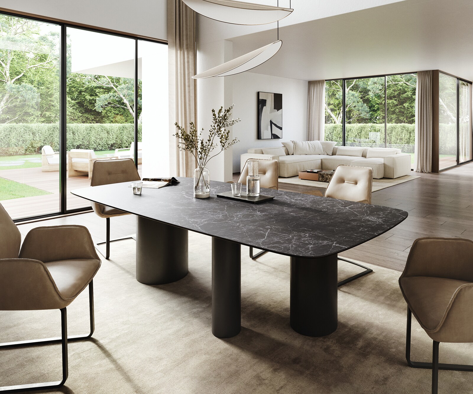 Трапезна маса Edge Boot 260x120 см, керамика Laminam „®“, „Nero Greco“, „Anthrazit“, „Troa“, метал, черно 1