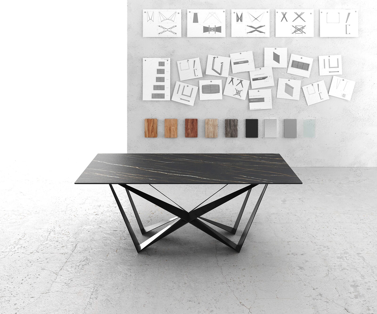 Маса 200x100cm Laminam® Keramik Кафяв среден крак плоска стомана Черен Edge 1