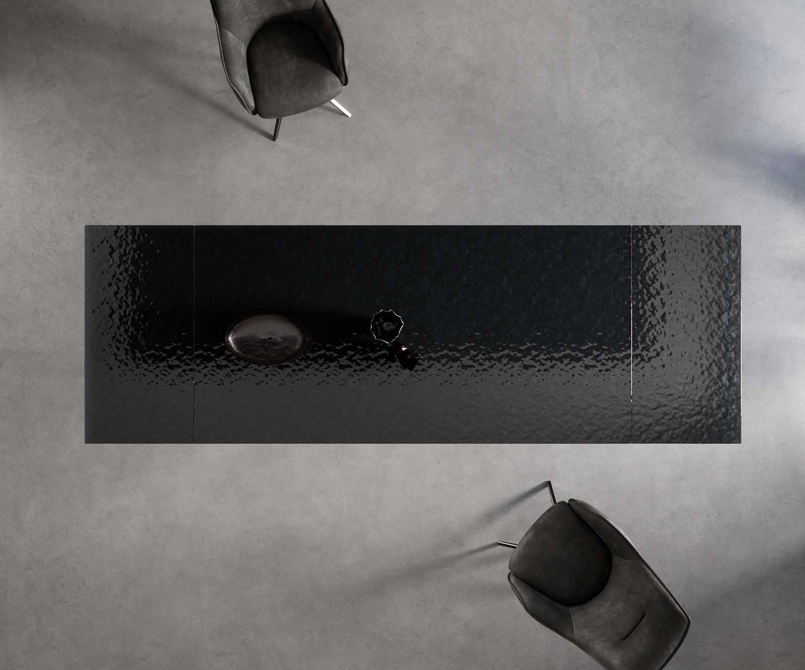 Маса 200-300x100 РелефноСтъкло ОпушеноЧерен 3D-Design W-Рамка Черен разтегателна Edge 8