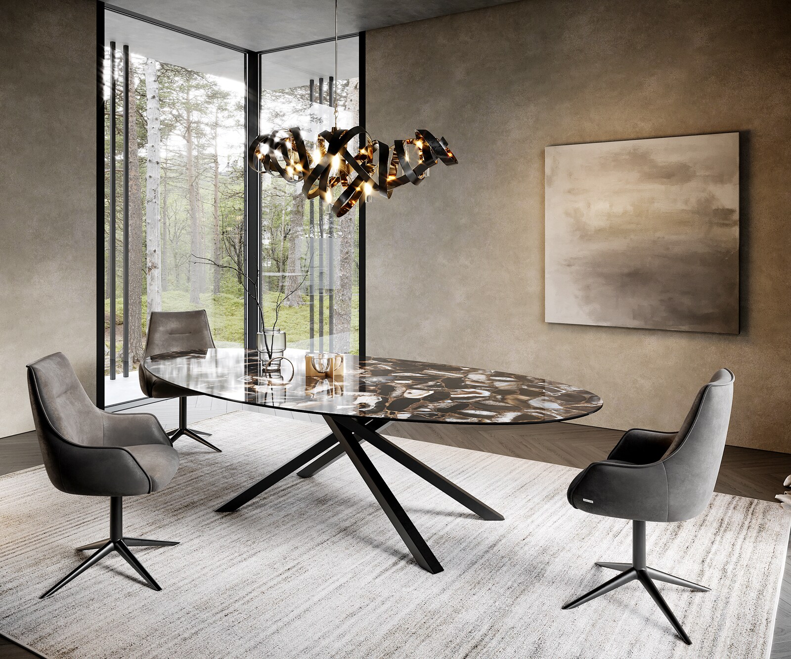 Трапезна маса Edge Oval 280x130 см, керамика Iris FMG Agatablack, кръстообразна рамка, правоъгълна, черна 4