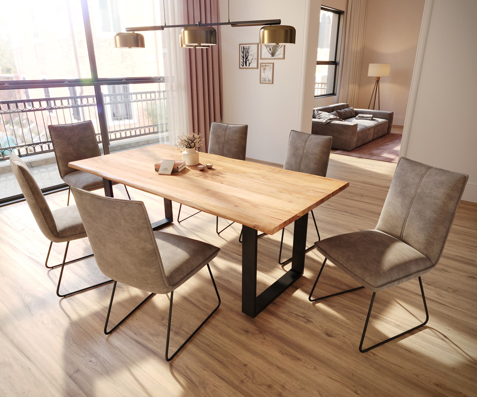 Трапезен стол Таупе Винтидж Извити крака Черен  Покет пружина Lelio-Flex 4