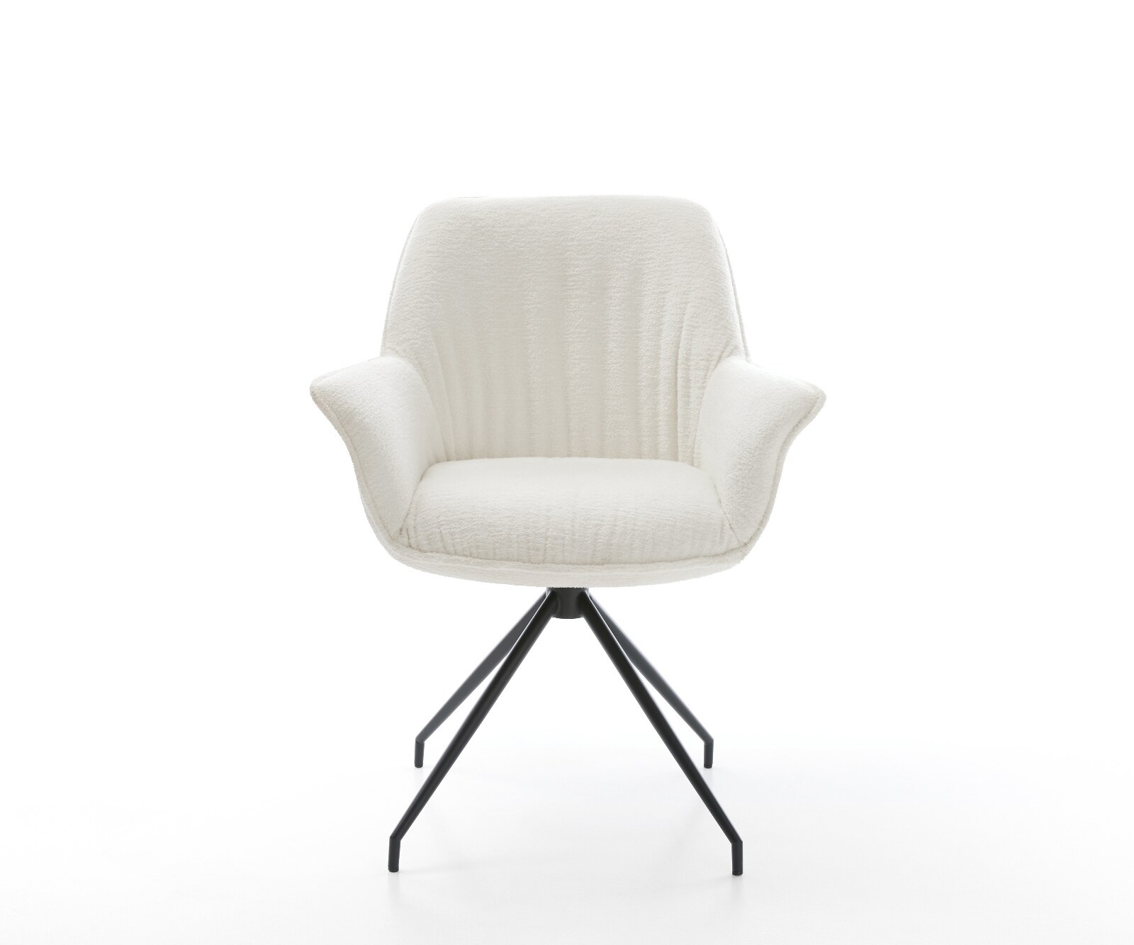 Трапезен стол Keila-Flex с подлакътници Bouclé Soft Beige Конична кръстосана рамка в черно 1