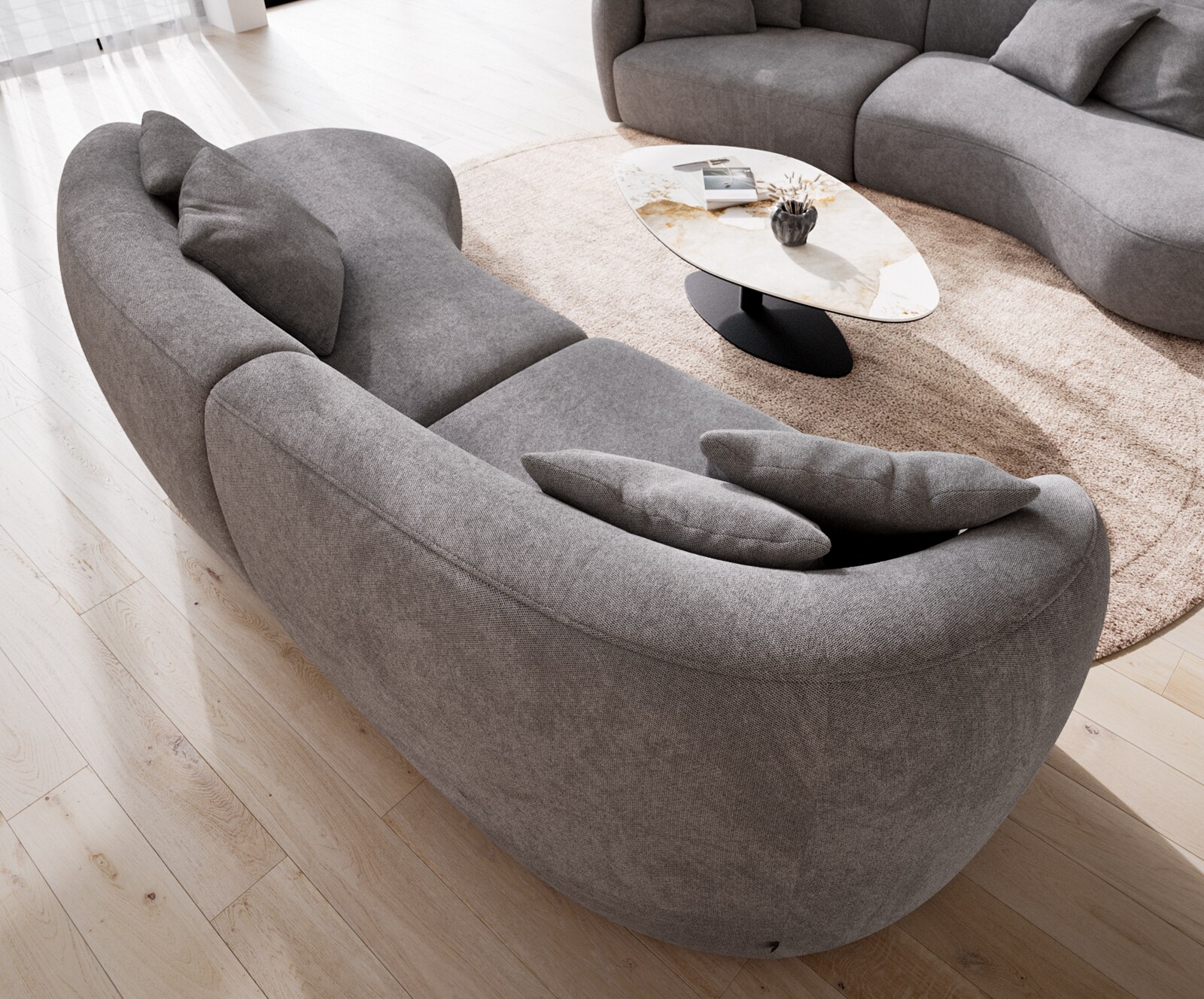 Диван Mairi 330х160 см, микрофибър, сив 6