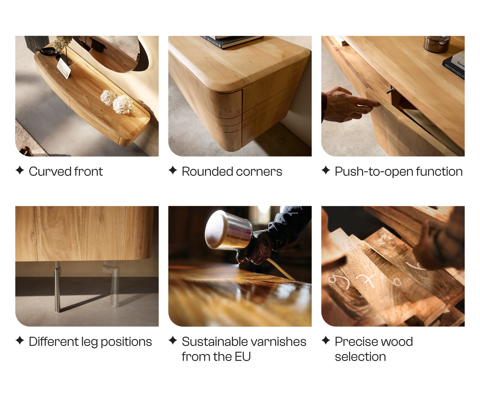 ТВ шкаф Nagaru 240 cm Acacia Aura 2 врати 2 чекмеджета 1 рафт Овална основа Неръждаема стомана 8