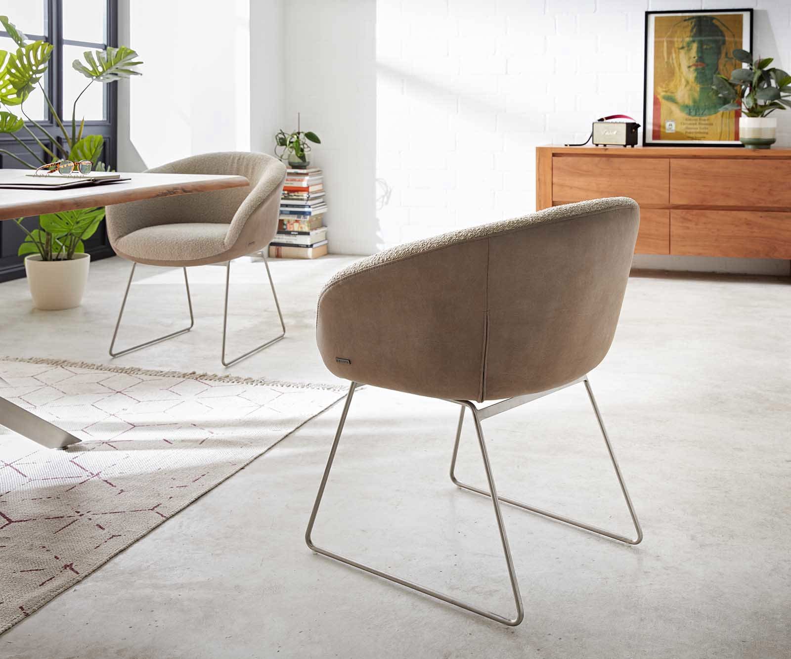 Трапезен стол с подлакътници Комбинация дамаски Сиво-Кафяв Извити крака Неръждаема стомана Покет пружина Vinka-Flex 5 Трапезен стол с подлакътници Комбинация дамаски Сиво-Кафяв Извити крака Неръждаема стомана Покет пружина Vinka-Flex 5