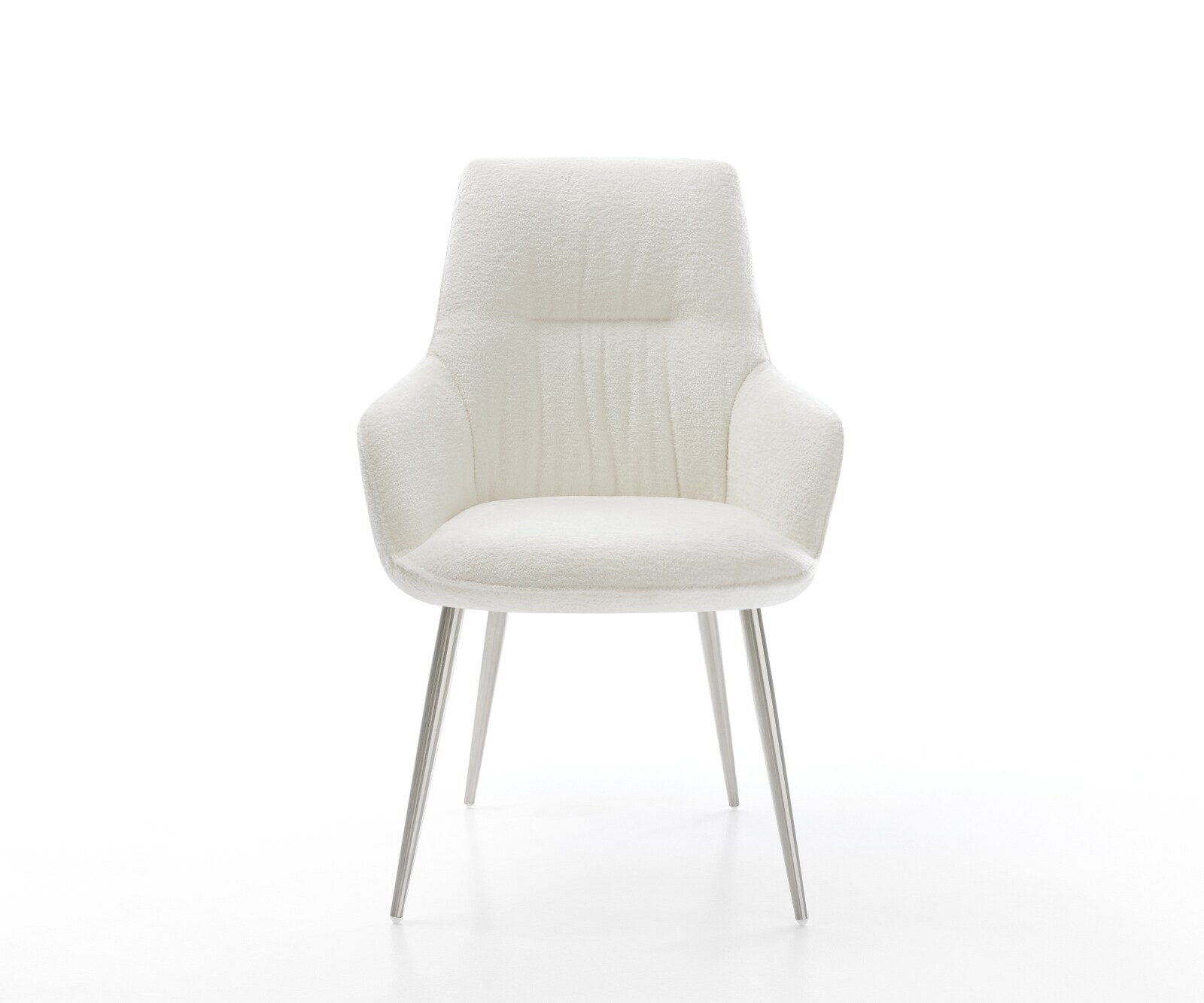 Трапезен стол Zelia-Flex с подлакътници Bouclé Soft Beige 4-крака с конусовидна сърцевина от джобни пружини от неръждаема стомана 2