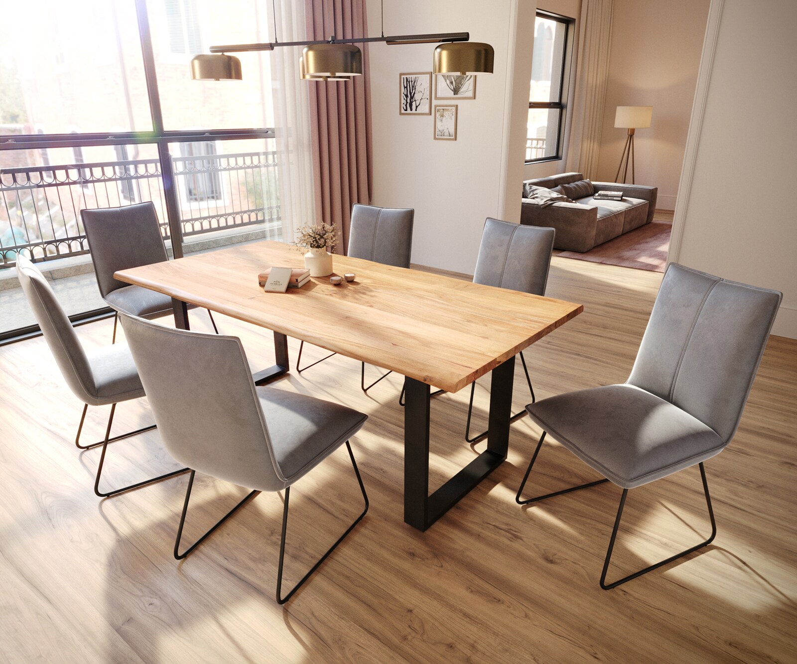 Трапезен стол Кадифе Сив Извити крака Черен  Покет пружина Lelio-Flex 4