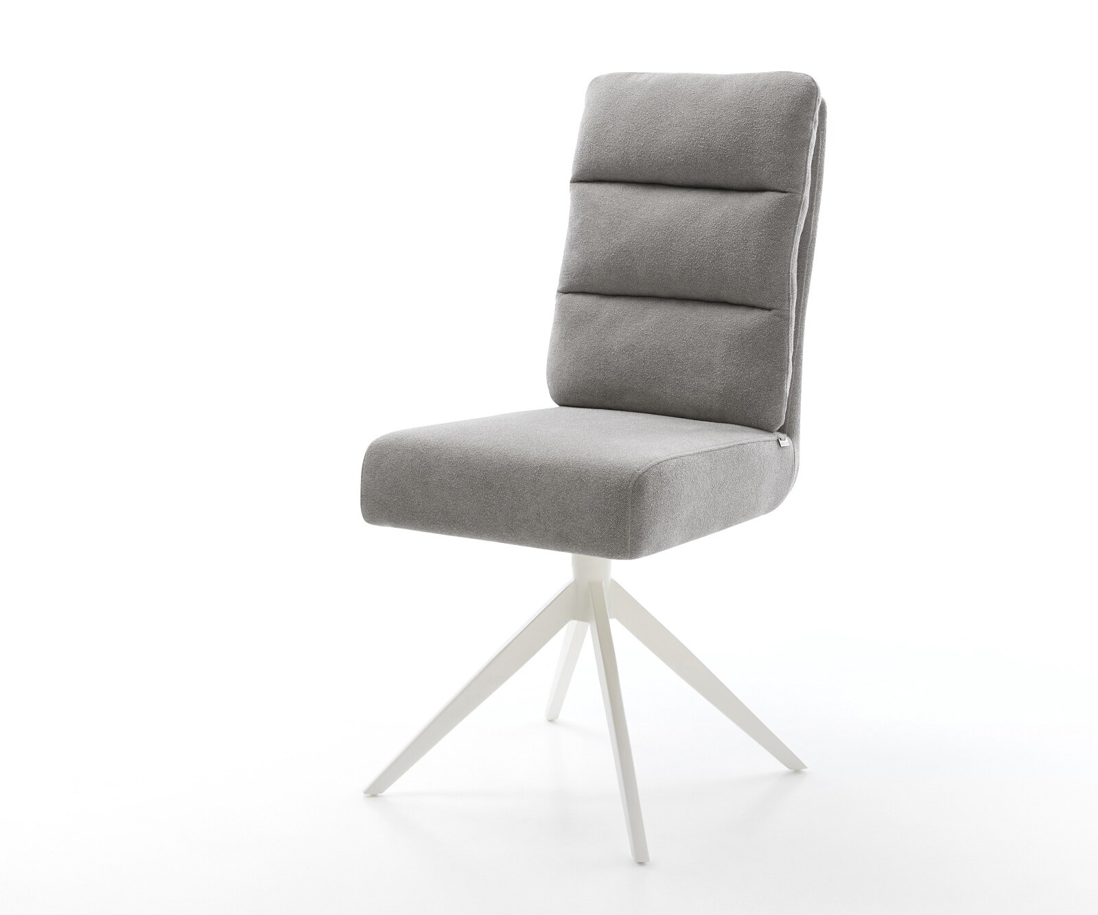 Въртящ се стол Pela-Flex текстуриран плат меко сиво кръстосана рамка широка бяла 360° въртяща се люлееща се функция сърцевина от джобни пружини 1