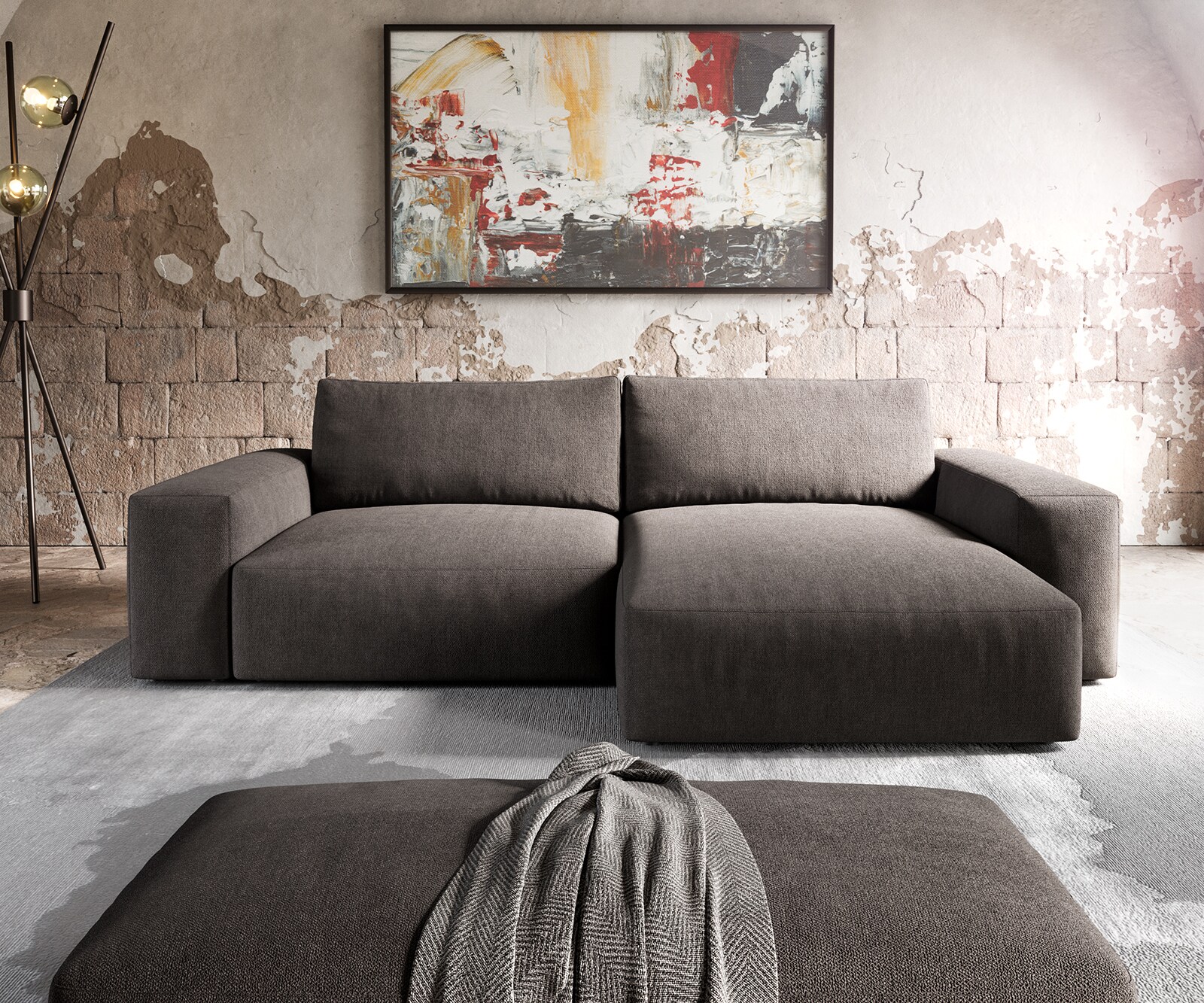 Ъглов диван XL 270x180 cm Микрофибър КакиКафяв Варианти лежанка с табуретка Lanzo 1
