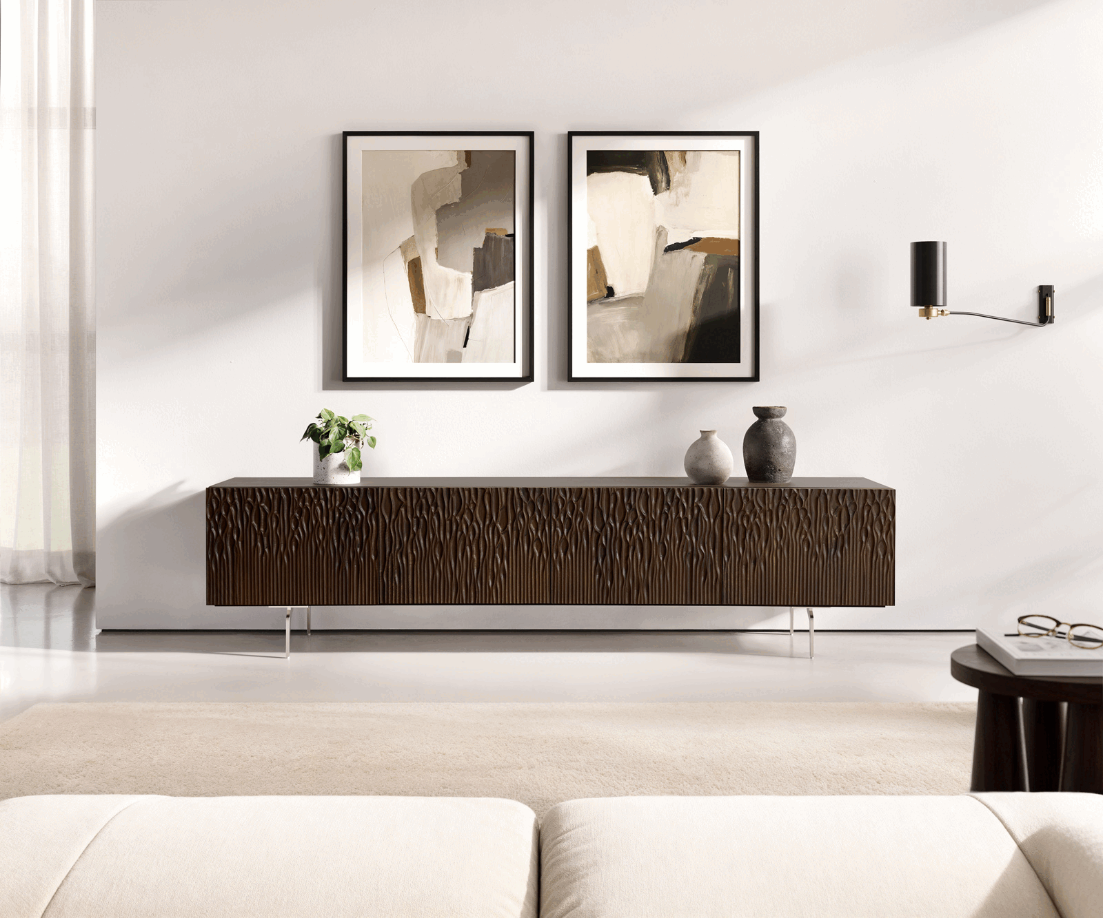 Нисък шкаф Follia 200 cm мангово кафяво 4 врати ъглов под от матирана неръждаема стомана 2