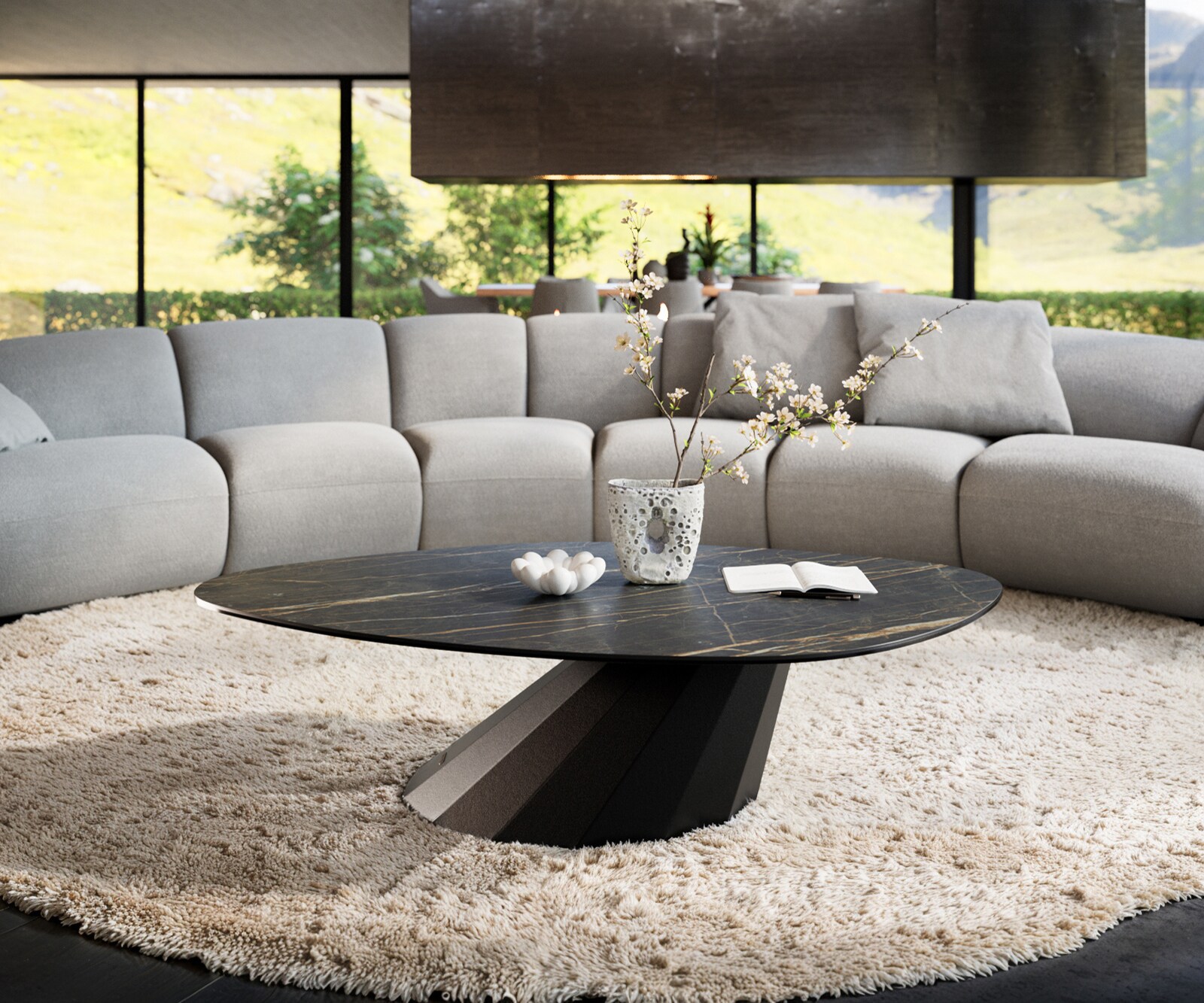 Масичка за кафе Edge Organic 140x76 cm Ceramic Laminam® Noir Desir Brown Parabi Metal Black 2