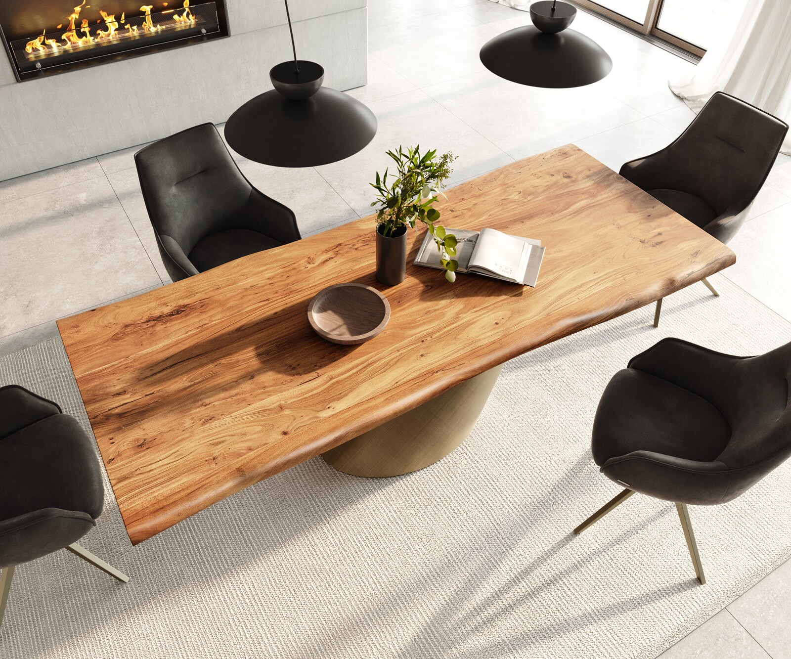 Трапезна маса Edge 240x100 естествена акация Cono Metallic Gold Live-Edge 3