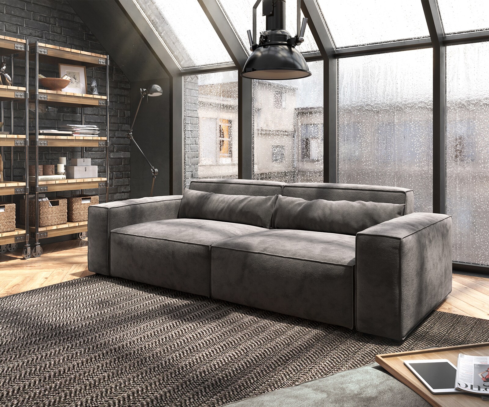 Голям диван L 260x110 cm Микрофибър КакиКафяв с табуретка Sirpio 1