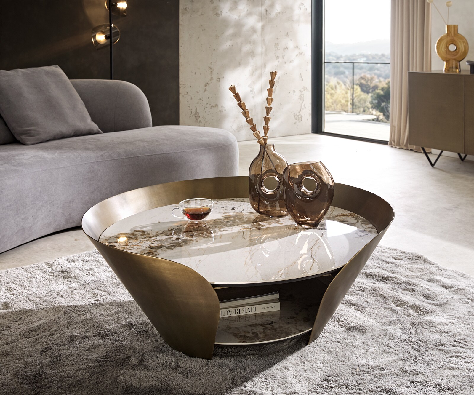 Масичка за кафе Skafi 100x40 cm керамика Minas Melange Metallic Gold 2