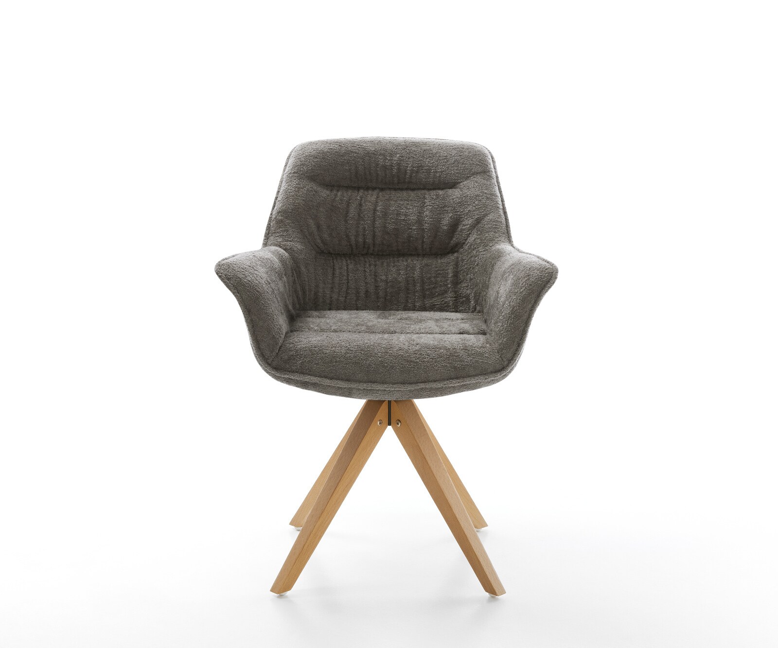 Въртящ се стол Kaira-Flex Bouclé Soft Mud Дървена рамка ъглова естествена 180° въртяща се 1