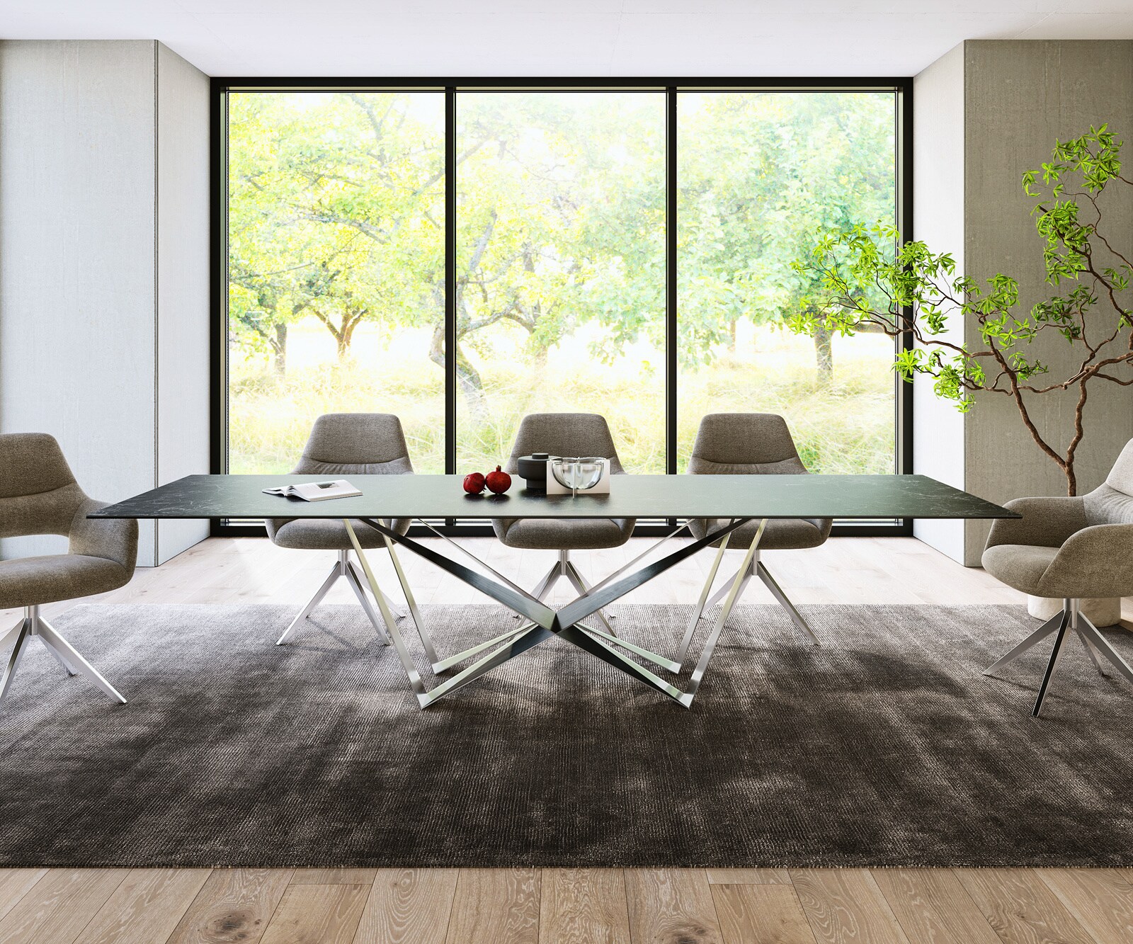 Маса 300x100cm Keramik Laminam®Nero Greco Антрацит Spider плоска стомана Неръждаема стомана Edge 1