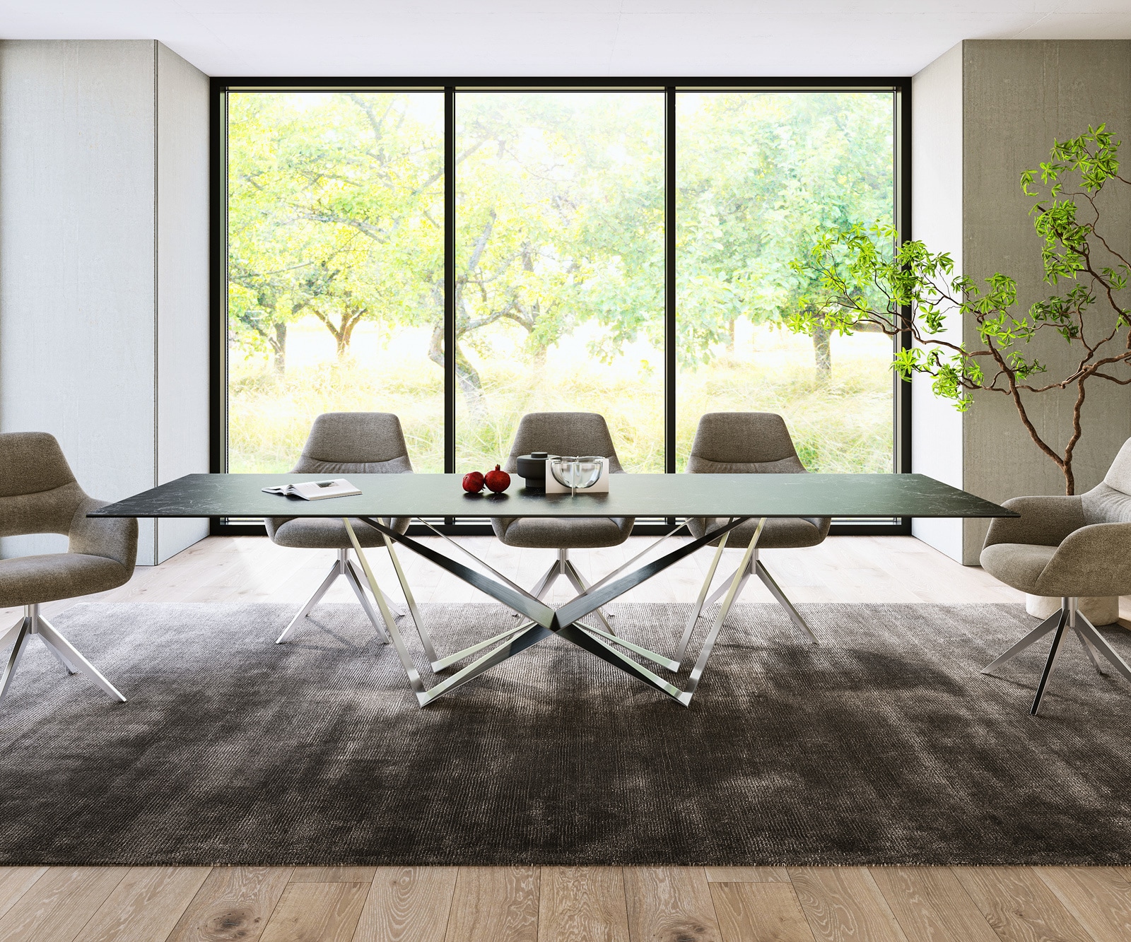 Маса 300x100cm Keramik Laminam®Nero Greco Антрацит Spider плоска стомана Неръждаема стомана Edge 1 Маса 300x100cm Keramik Laminam®Nero Greco Антрацит Spider плоска стомана Неръждаема стомана Edge 1