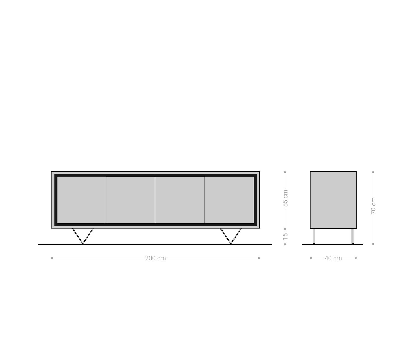 Бюфет 200 cm Акация Кафяв каменен фурнир 4 Врати V-Крак Черен Stonegrace 6
