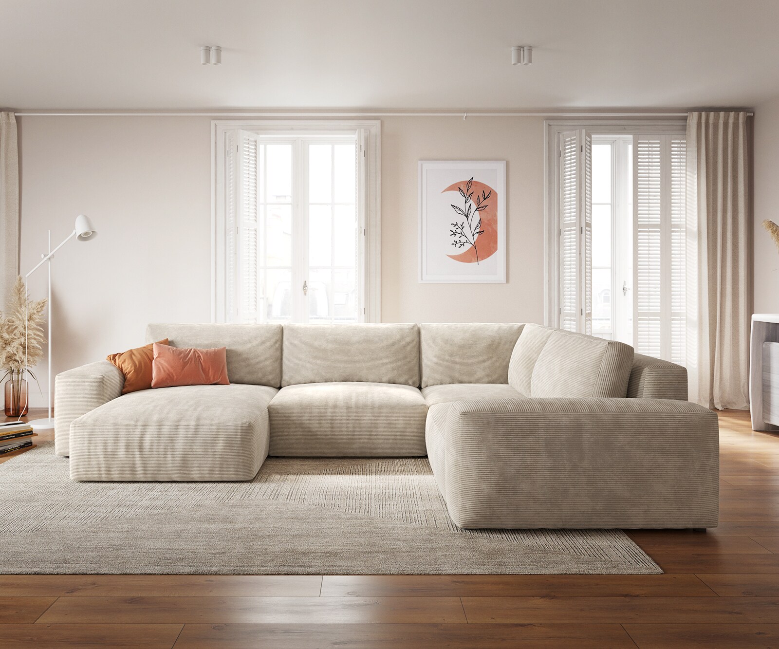 Дневен тракт Lanzo XL 360x260 cm Cord Beige Recamiere variable 1