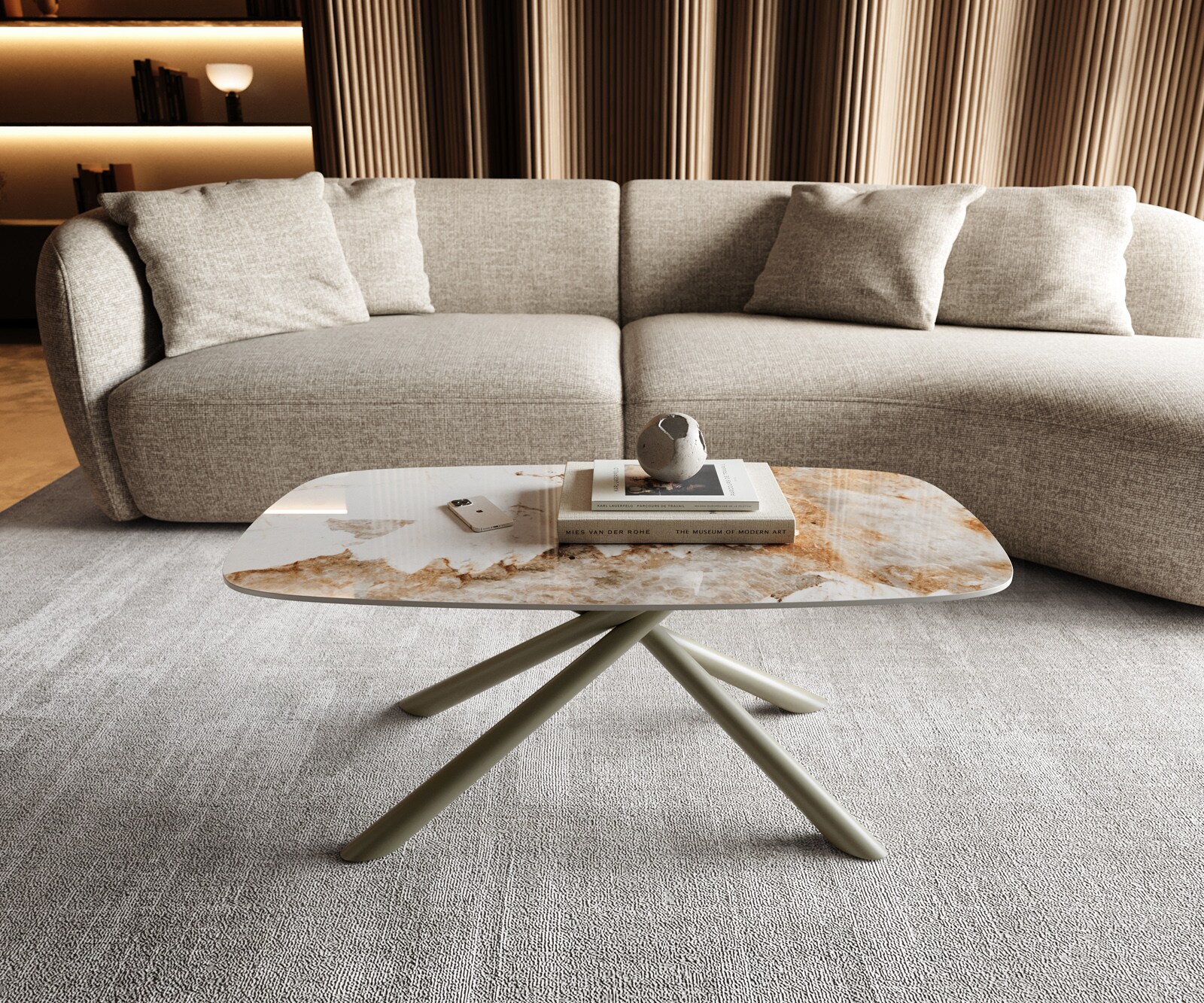 Масичка за кафе Edge Boot 100x50 cm керамика Minas Melange Sarity метален ефект покритие титан 2