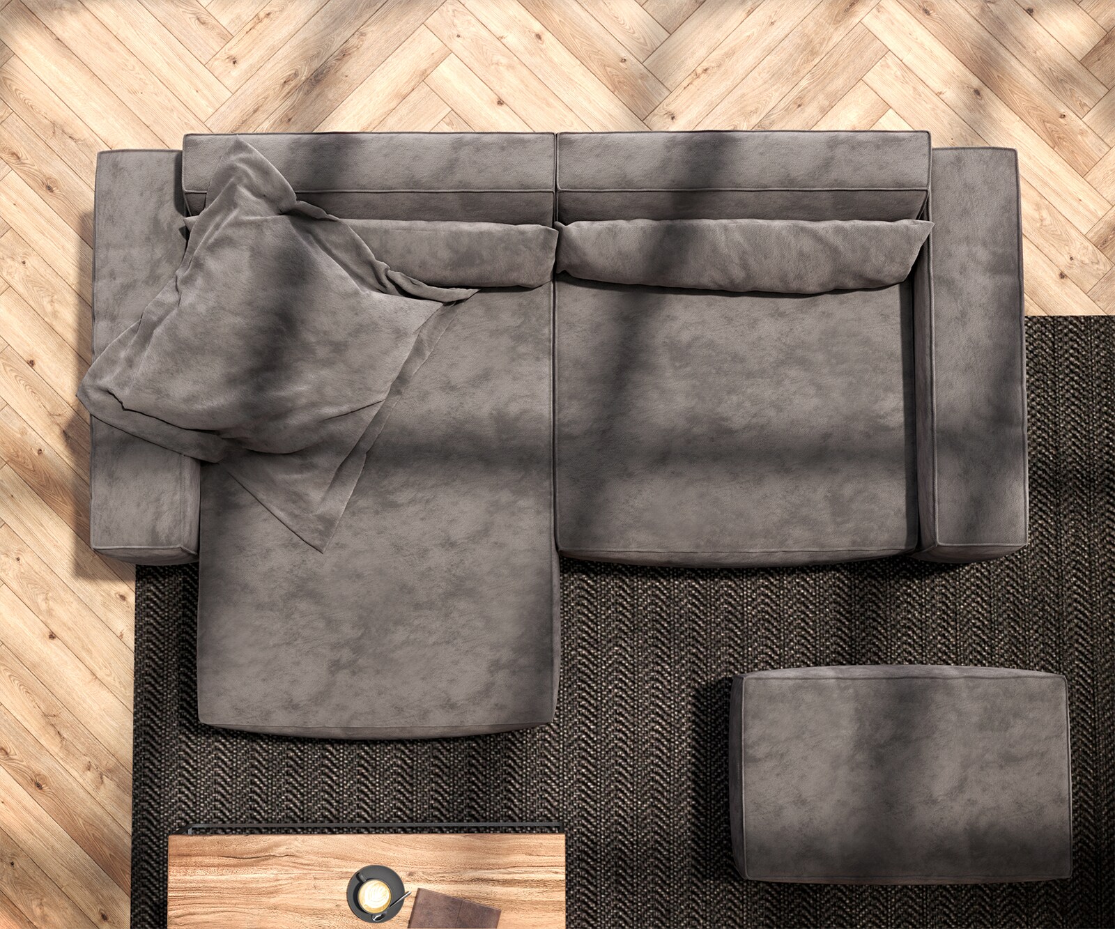 Ъглов диван L 260x160 cm Микрофибър КакиКафяв Варианти лежанка с табуретка Sirpio 5